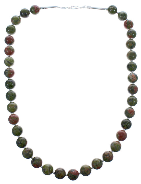 Sterling Silver Unakite Bead Necklace KX121083